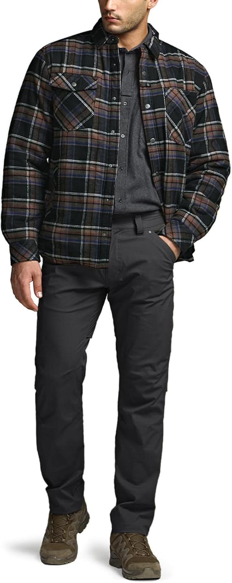 Men'S Sherpa Lined Cotton Flannel Shirt Jacket, Long Sleeve Warm Winter Outdoor Plaid Button up Jacket Coat with Pockets