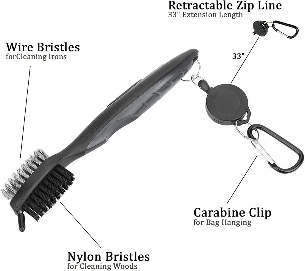 3 Pack Golf Towel Clean Set| Microfiber Waffle Pattern Tri-Fold Golf Towel | Brush Tool Kit with Club Groove Cleaner |Golf Accessories for Men, Women (Black/Gray Towel+ Gray Brush)