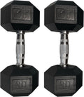 Set of Rubber Hex Dumbbell Workout Weights with Metal Handles, Pair of 2 Heavy Dumbbells Weight (35-LB Pair), Black