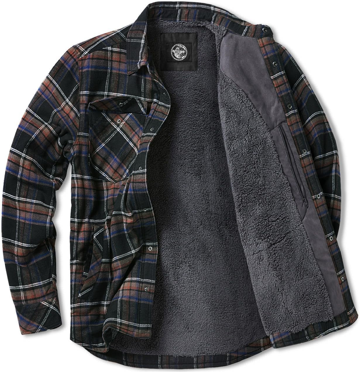 Men'S Sherpa Lined Cotton Flannel Shirt Jacket, Long Sleeve Warm Winter Outdoor Plaid Button up Jacket Coat with Pockets