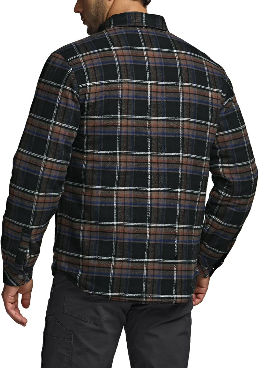 Men'S Sherpa Lined Cotton Flannel Shirt Jacket, Long Sleeve Warm Winter Outdoor Plaid Button up Jacket Coat with Pockets